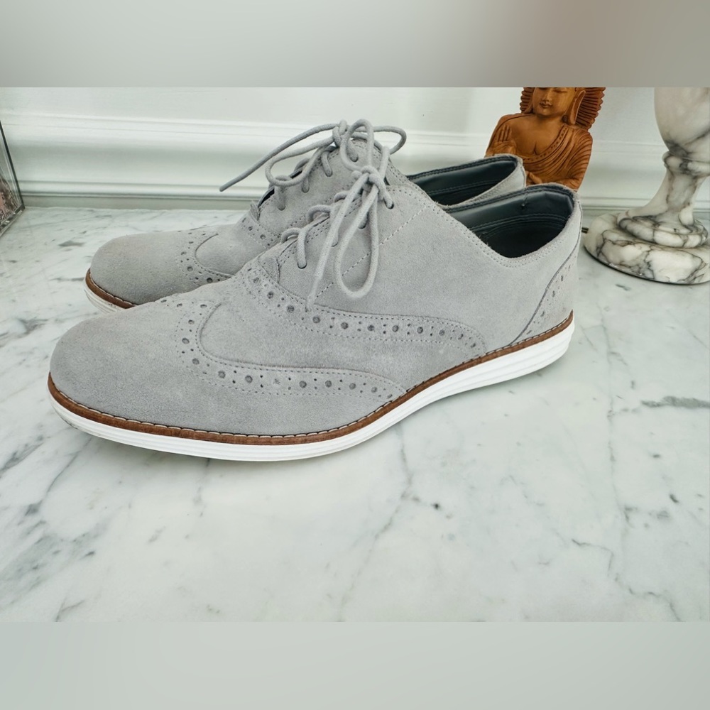 Cole Haan Women's Vapor Gray Suede Grand Wingtip II Lace Up Loafers Size 10 B